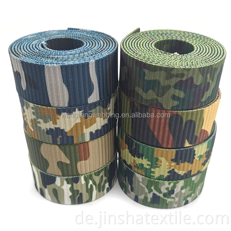 Striped Polyester Wärmeübertragung Druck gedrucktes Gurtband Camo Druck gewebtes Nylon -Gurtband Outdoors Militärnetz